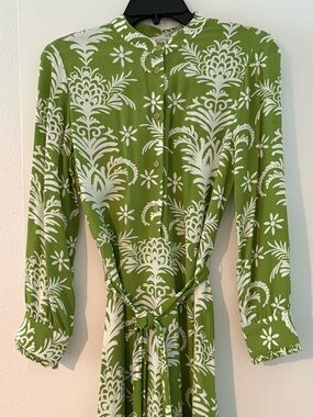 Zara Green and White Floral Button-Front Dress